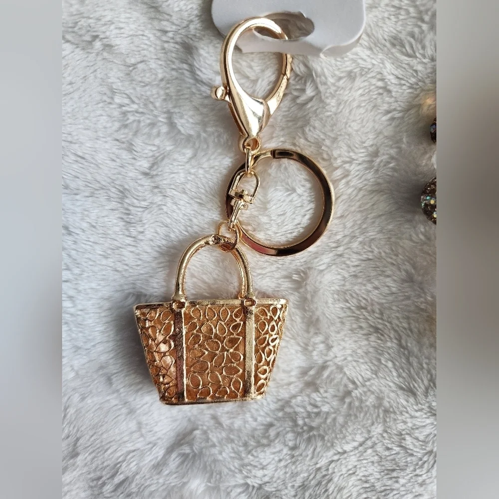 Gold and Brown Beaded Bag Charm Chain And Keychain Set Studded Boot Animal Print